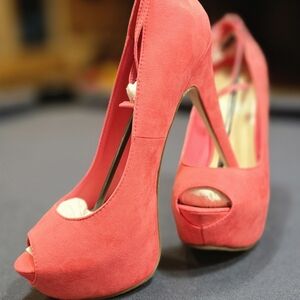 Elegant Coral Peep-Toe Heels